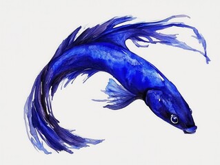 Naklejka na meble Azure Bettas Graceful Dance A watercolor fish with flowing fins swims in an elegant curving pose