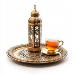 Poster - Eid lantern and tea tray isolated with white background
