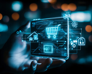 Poster - Exploring e-commerce innovations digital shopping trends technology urban environment interactive display