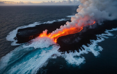 erupting volcano in the sea