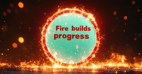 Aufkleber - Bright circular graphic displays text. Fiery background creates dramatic visual impact. Sparks radiate outward from central form.