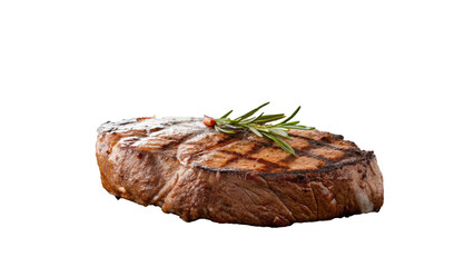 Poster - Grilled bison steak with rosemary garnish on top, showcasing grill marks and juicy texture. steak is cooked to perfection, highlighting its rich flavor and tenderness