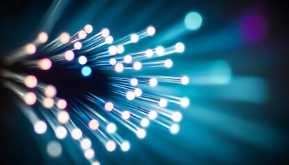 Poster - Abstract close up fiber optics light for background. Holiday concept. Optic communication and technology background. Optical lighting with bokeh.