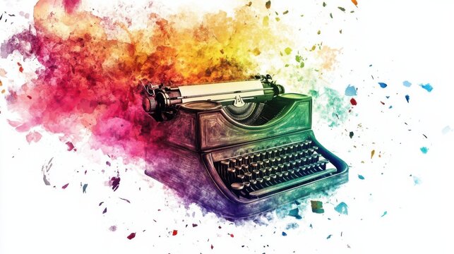 Vintage Typewriter with Color Splash Artistic Background Effect