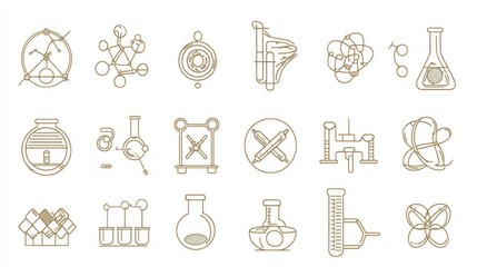 Set of 50 science web icons in thin outline style