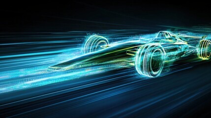 Fototapete - Futuristic Race Car Design with Neon Glow and Motion Blur Effects