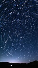 Vertical Shot Star Trails of August Night Sky Astrophotography Time Lapse