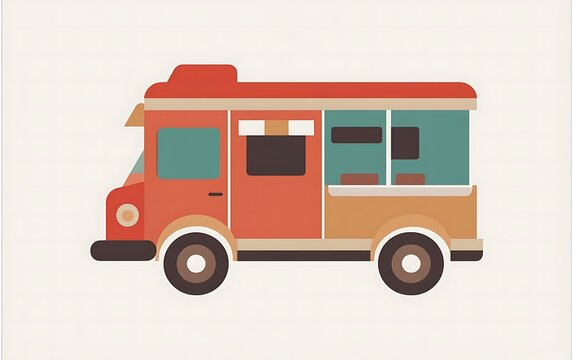 This design features a food truck with a minimalist style and a muted color palette, showcasing simplicity, A vibrant color palette used in a minimalist gym logo design ,
