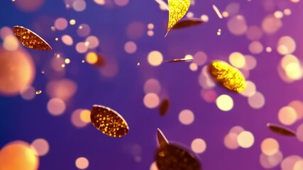 Poster - Sparkling particles and bokeh lights create a magical atmosphere in a captivating display of color and motion, able CGI of sparkling particles and bokeh lights floating against purple background