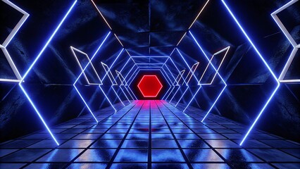 Aufkleber - 3d abstract technology glowing neon fast speed light background, empty space scene, reflection floor, virtual reality, cyber space futuristic sci-fi background, motion line high speed for mock up