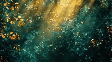 Wall Mural - a forest glade lit up by golden rays of sun through the leaves texture background