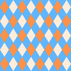 Wall Mural - Seamless argyle pattern.Colorful harlequin repeat pattern in blue orange beige.Vector graphic background for textile and prints.
