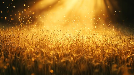 Wall Mural - a field of golden wheat glowing in the morning sunlight texture background