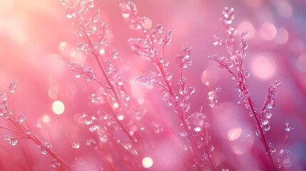 Wall Mural - dew-covered grass sparkling under soft morning light texture background