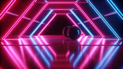 Poster - 80s video game scene in purple and blue neon colors, three dimensional, 3d, games, retro arcade vibe with glowing lights and futuristic elements creating immersive nostalgic experience