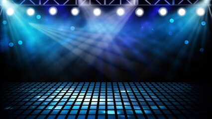 Poster - Abstract futuristic background of blue empty stage arena stadium spotlgiht stage background with glowing lights and digital atmosphere for event, concert, or virtual show design concept