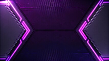 Poster - Background e-sport gaming abstract neon cyberpunk purple technology banner wallpaper, futuristic glow backdrop virtual digital design sci-fi light space fantasy template illustration