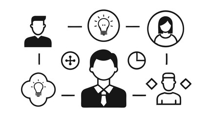 Poster - Stylish editable icons illustrating business professionals in action, perfect for HR, corporate branding, workplace visuals, and organizational content.