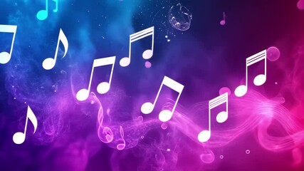 Poster - Colorful musical notes create an abstract background full of rhythm and harmony in vibrant hues, music abstract background song notes