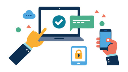 Poster - Characters are shown multitasking with smartphones and laptops while typing and collaborating on digital platforms to create and manage tech-driven projects efficiently.