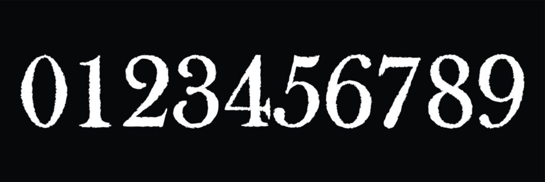 Set of brush stroke, marker textured numbers. Numbers 1, 2, 3, 4, 5, 6, 7, 8, 9, 0. Stylish hand draw brush painted numbers set. Bold brush drawn grunge. Dirty texture vector. Rough brush strokes.  