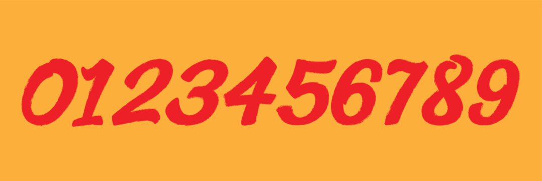 Set of brush stroke, marker textured numbers. Numbers 1, 2, 3, 4, 5, 6, 7, 8, 9, 0. Stylish hand draw brush painted numbers set. Bold brush drawn grunge. Dirty texture vector. Rough brush strokes.  