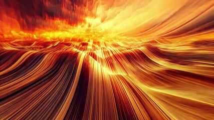 Poster - Abstract simulation of horizontal waves blending colors at sunset over an ocean horizon, abstract video simulation waves horizontal