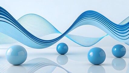 Poster - Serene blue waves gently flowing over smooth spheres, creating a calming and elegant abstract landscape.