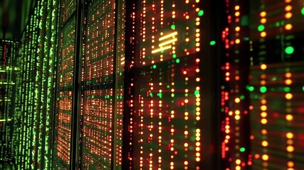Poster - Exploring binary coding and digital data processing in a high-tech server room environment, binary coding and digital data processing over computer servers