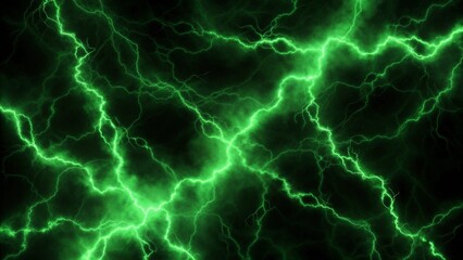 Aufkleber -  Green lightning bolts on a black background, electric energy surge effect, abstract storm power streaks, glowing plasma lines in dark, sci-fi electricity art, vibrant thunder visual