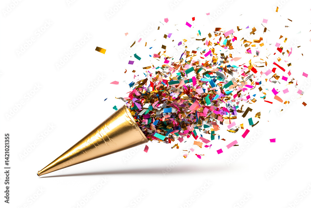 Stock-Foto „Gold confetti cannon exploding colorful joy festive ...