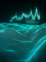 Poster - Stock market data visualization ocean waves digital art futuristic environment aerial view financial concept