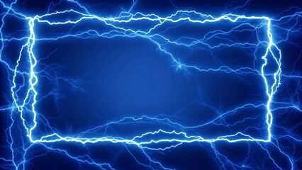Aufkleber - Rectangle frame with glowing blue electric energy lightning spark effect on dark background, copy space for text, futuristic power border design with light flash on digital backdrop