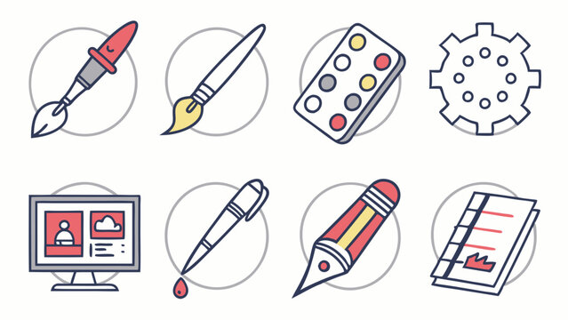 Flat Vector Graphic Design Art Tools Icons Set