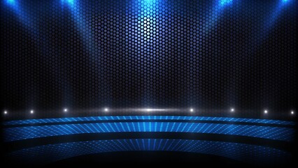 Aufkleber - Abstract futuristic background of empty stage arena stadium spotlgiht stage background, glowing lights digital space sci fi scene performance platform illumination beam event concert