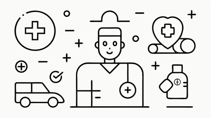 Poster - Hospital icon pack with editable line illustrations including medical tools, patient care symbols, emergency signs, perfect for healthcare UI and app development