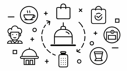 Poster - Hotel and accommodation icon set featuring line illustrations for travel websites, booking platforms, hospitality UI kits, and vacation rental applications