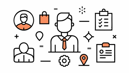 Poster - Human resources icon set in editable line style with workplace, hiring, and management symbols for business websites, HR systems, and corporate design templates