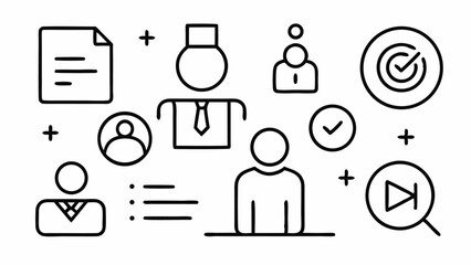 Poster - HR line icons pack featuring editable illustrations related to recruitment, teamwork, employee benefits and management, ideal for business and startup websites