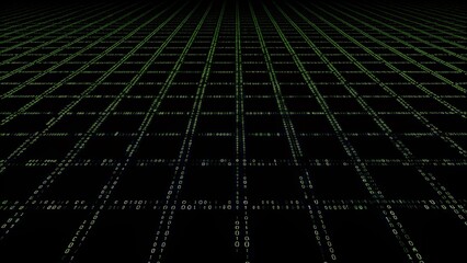Poster - Digital binary code matrix background, 3D rendering of a scientific technology data binary code network conveying connectivity, complexity and data flood of modern digital age, futuristic cyberspace