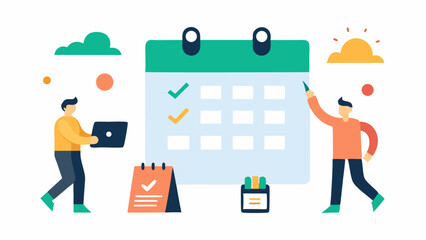 Poster - Planning schedule illustration set with characters designed for organized task tracking and time management