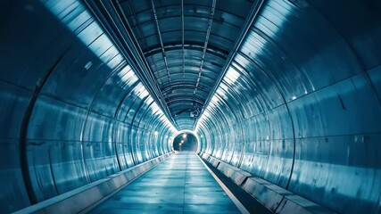 Poster - Futuristic industrial tunnel with glowing blue lights leads to an unknown destination, An endless futuristic and industrial looking sci-fi tunnel seamless ing