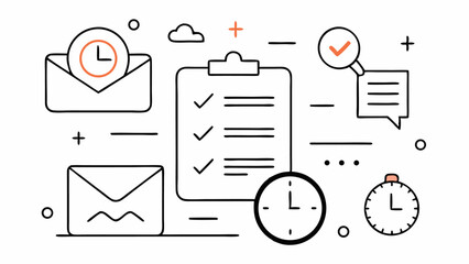 Poster - Editable time management line vector icons representing productivity planning time tracking schedules task routines and personal or professional organization