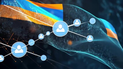 Poster - Financial data processing illustrated over the flag of Botswana in a digital environment, financial data processing over flag of botswana