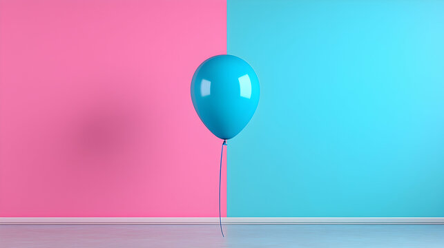 Single Blue Balloon on Pink and Cyan Walls