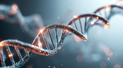 Poster - Biotechnology Concept: DNA Structure Surrounded by Light Sparks