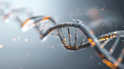 Poster - Abstract 3D Rendering of DNA Strand with Orange Light Effects