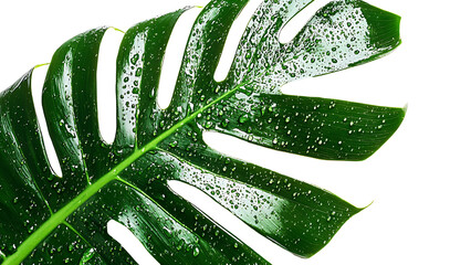 close up of monsterra leaf on transparent background png