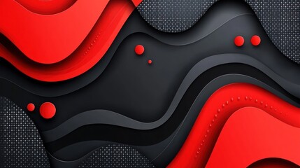 Poster - Abstract layered geometric shapes of red and gray colors