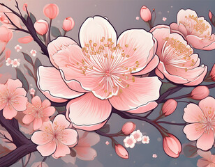 Aufkleber - Delicate cherry blossoms with soft pink hues and intricate details